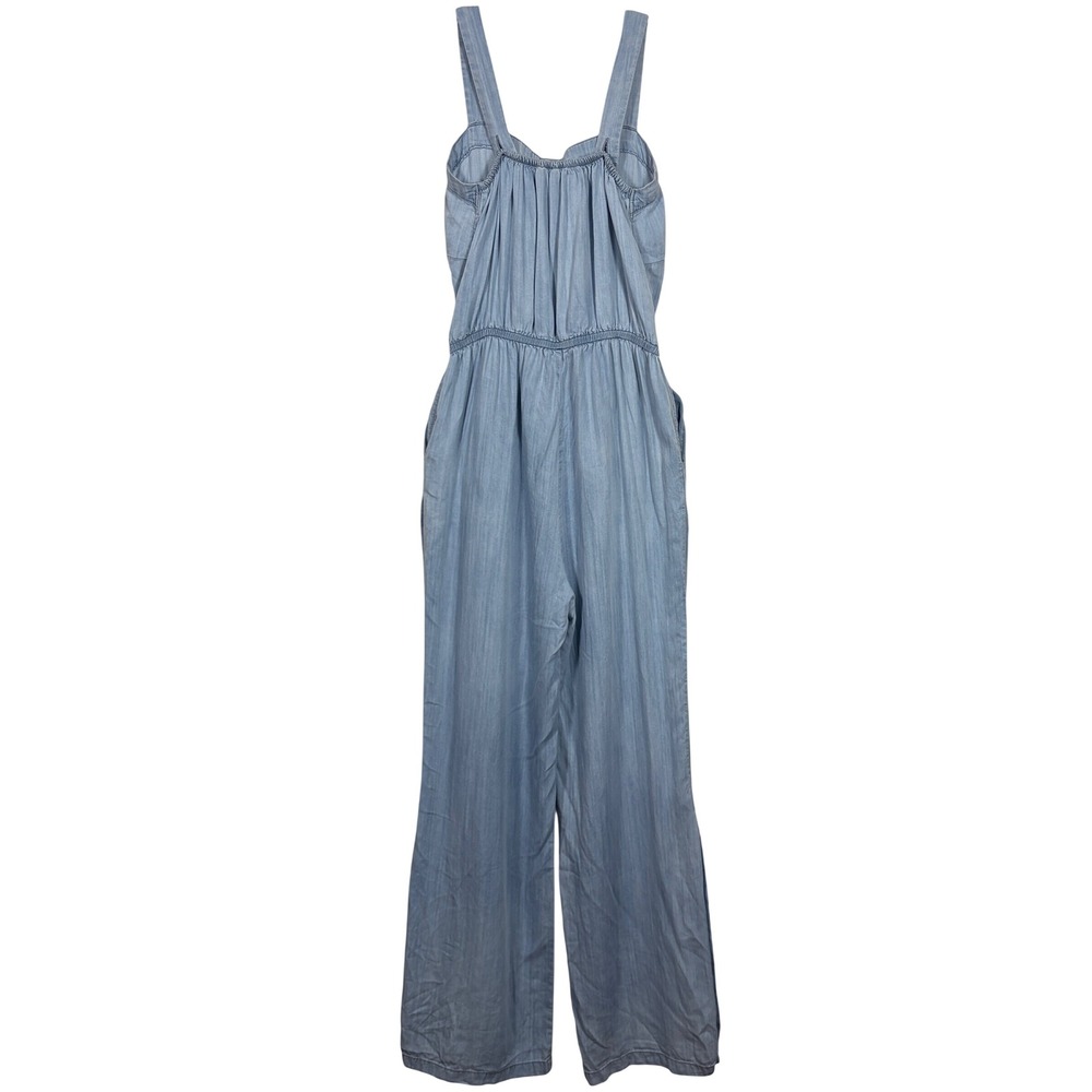 Splash Blue Tencel Chambray Wide Leg Button Side Jumpsuit M Cottagecore - Picture 7 of 16